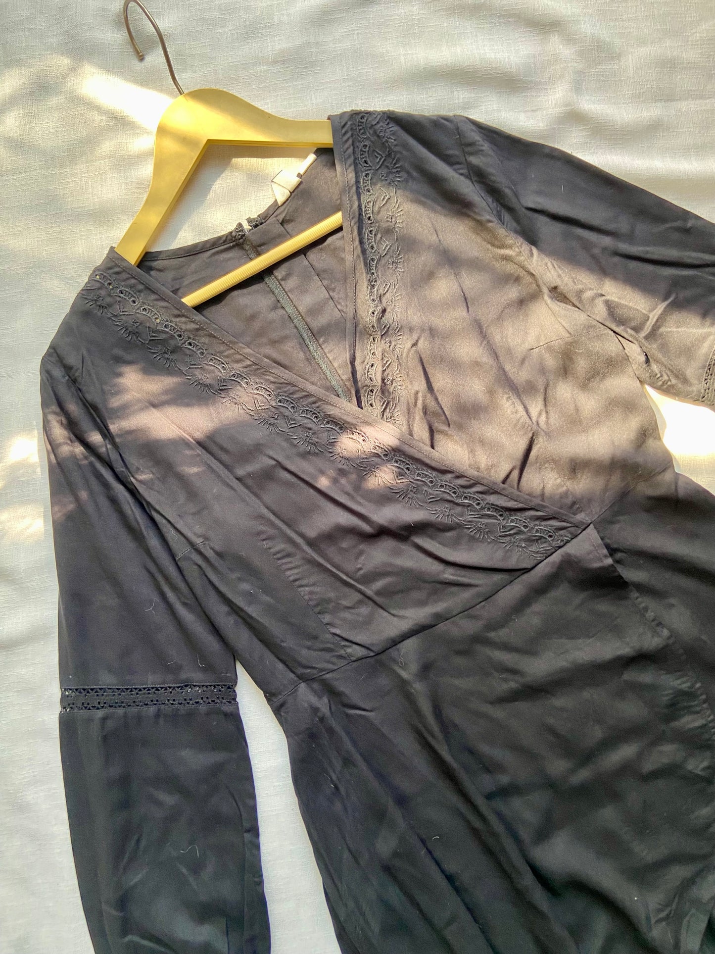 Black V-Neck Full Sleeve Romper for Women