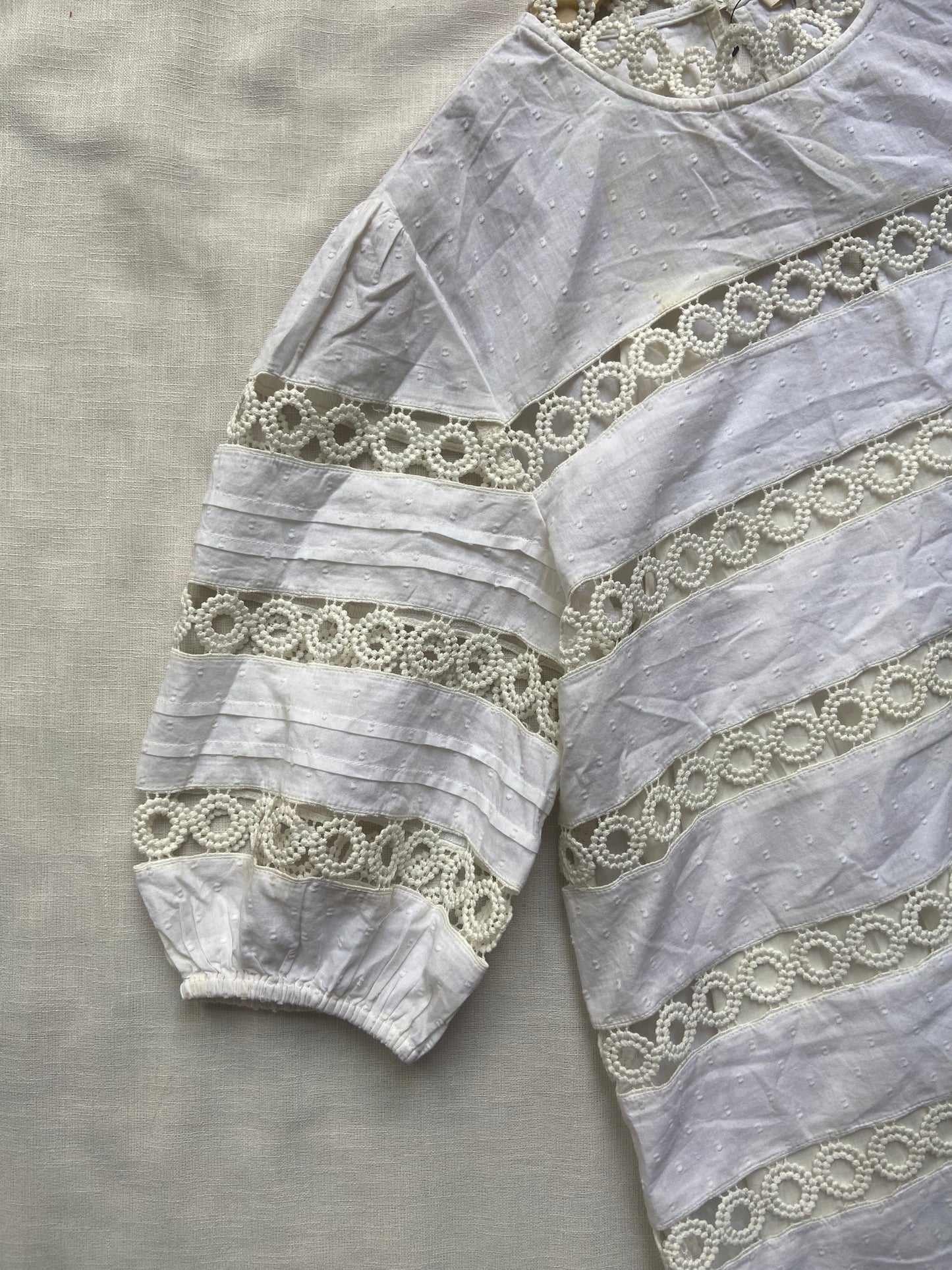 White Cotton Lace-Trimmed Dress for Girls