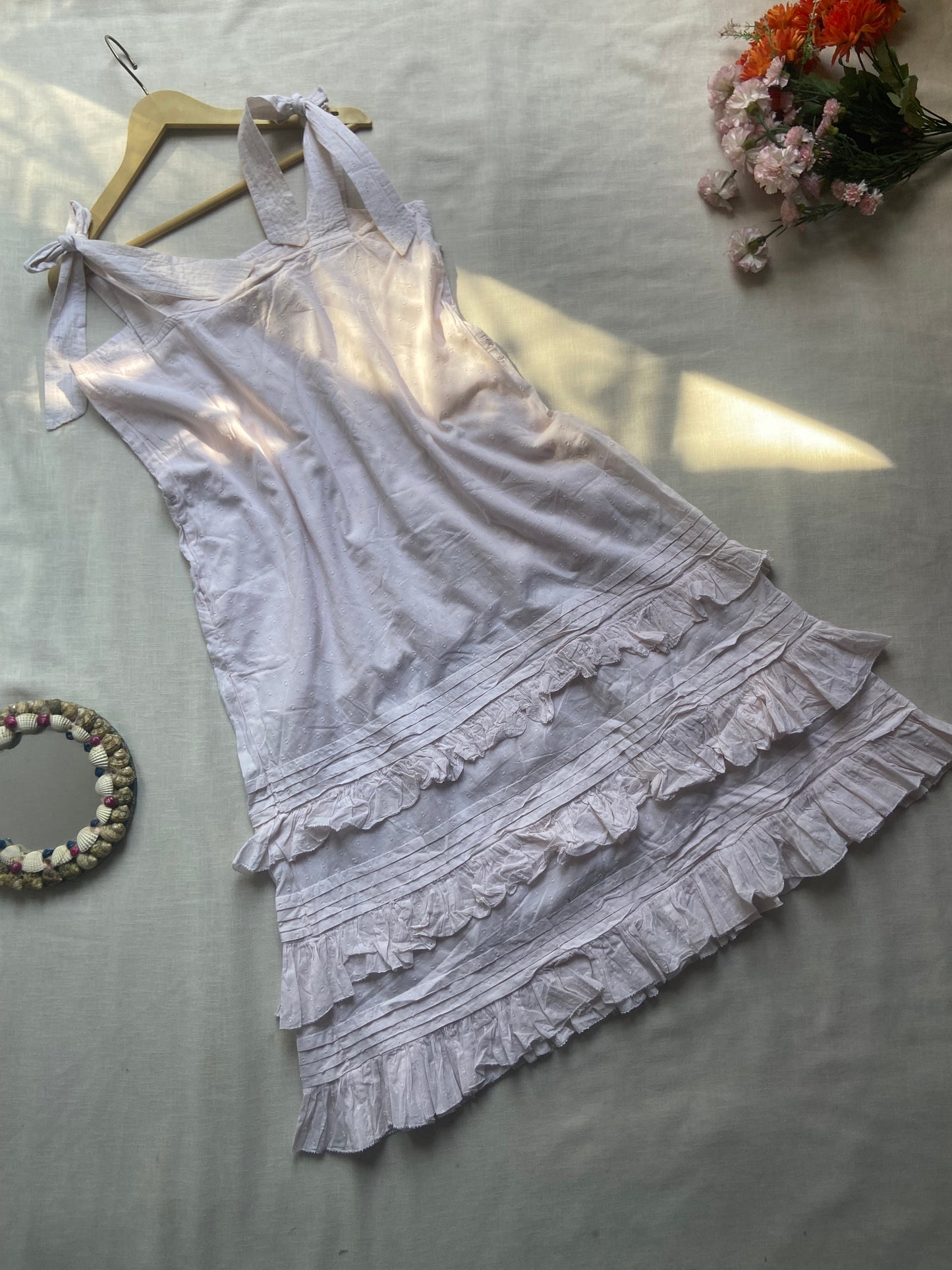 White Ruffle Tiered Sleeveless Dress