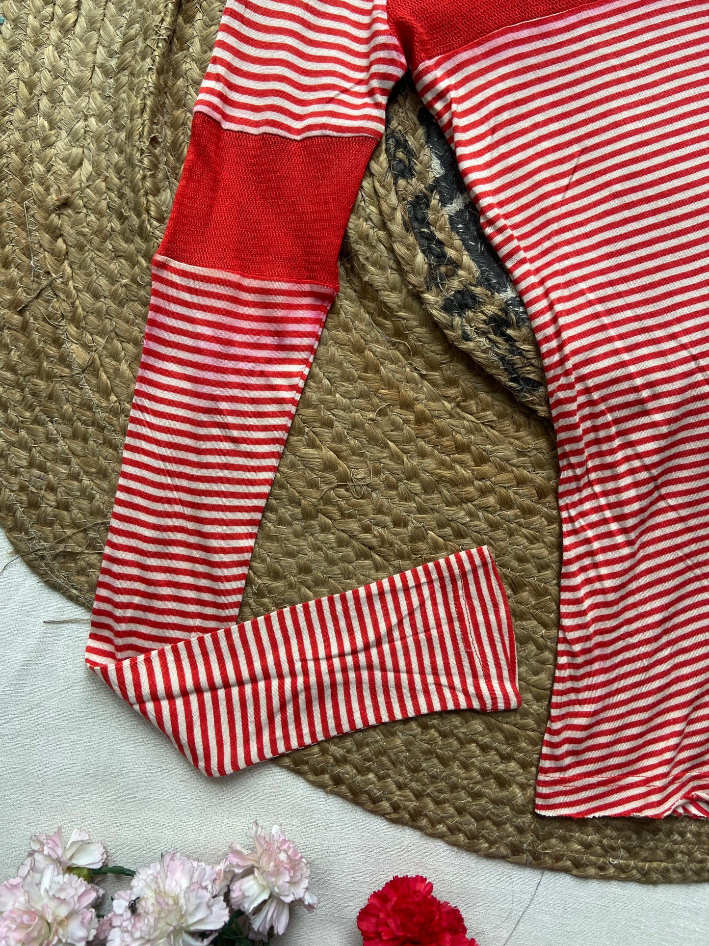 Women's Red and White Striped Long Sleeve Top