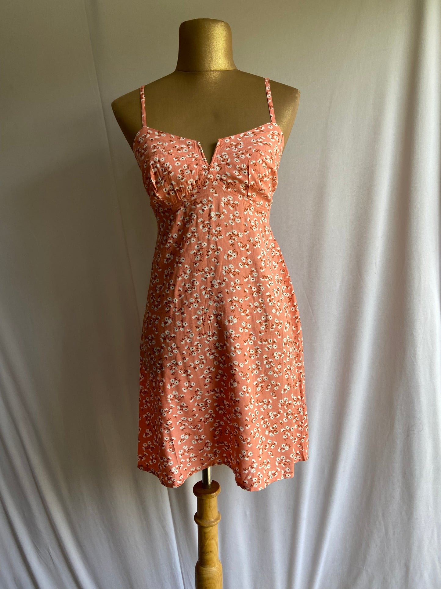 Peach Floral Spaghetti Strap Mini Dress with Sweetheart Neckline
