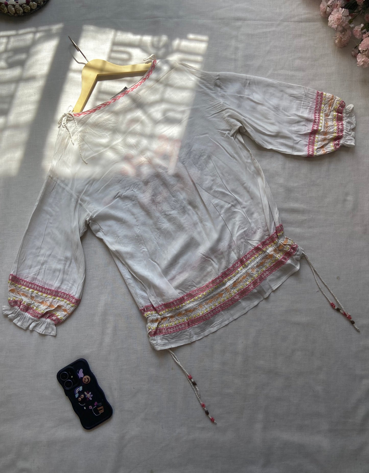 Boho Chic White Embroidered Peasant Top