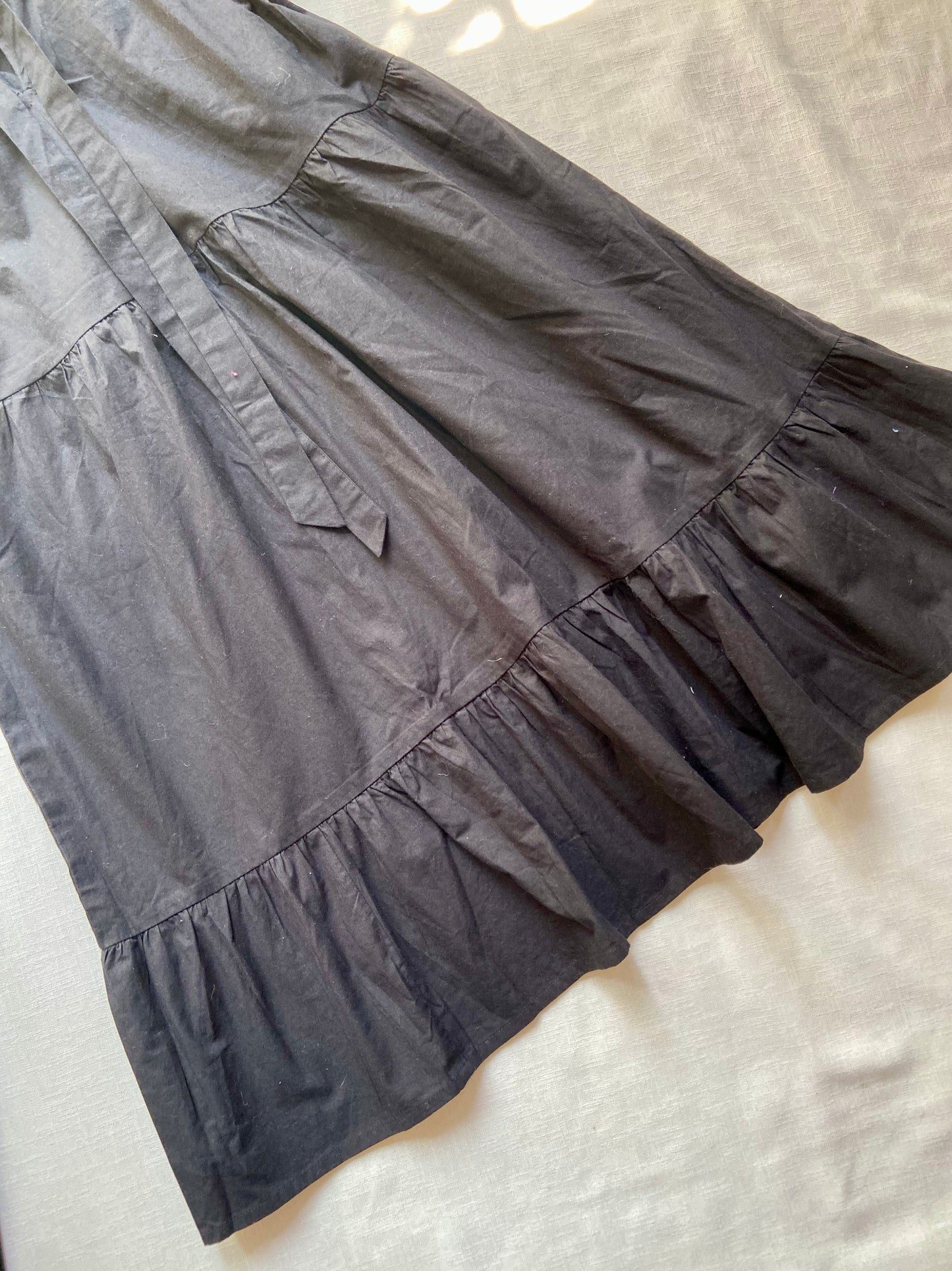 Black Cotton Puff Sleeve Midi Dress