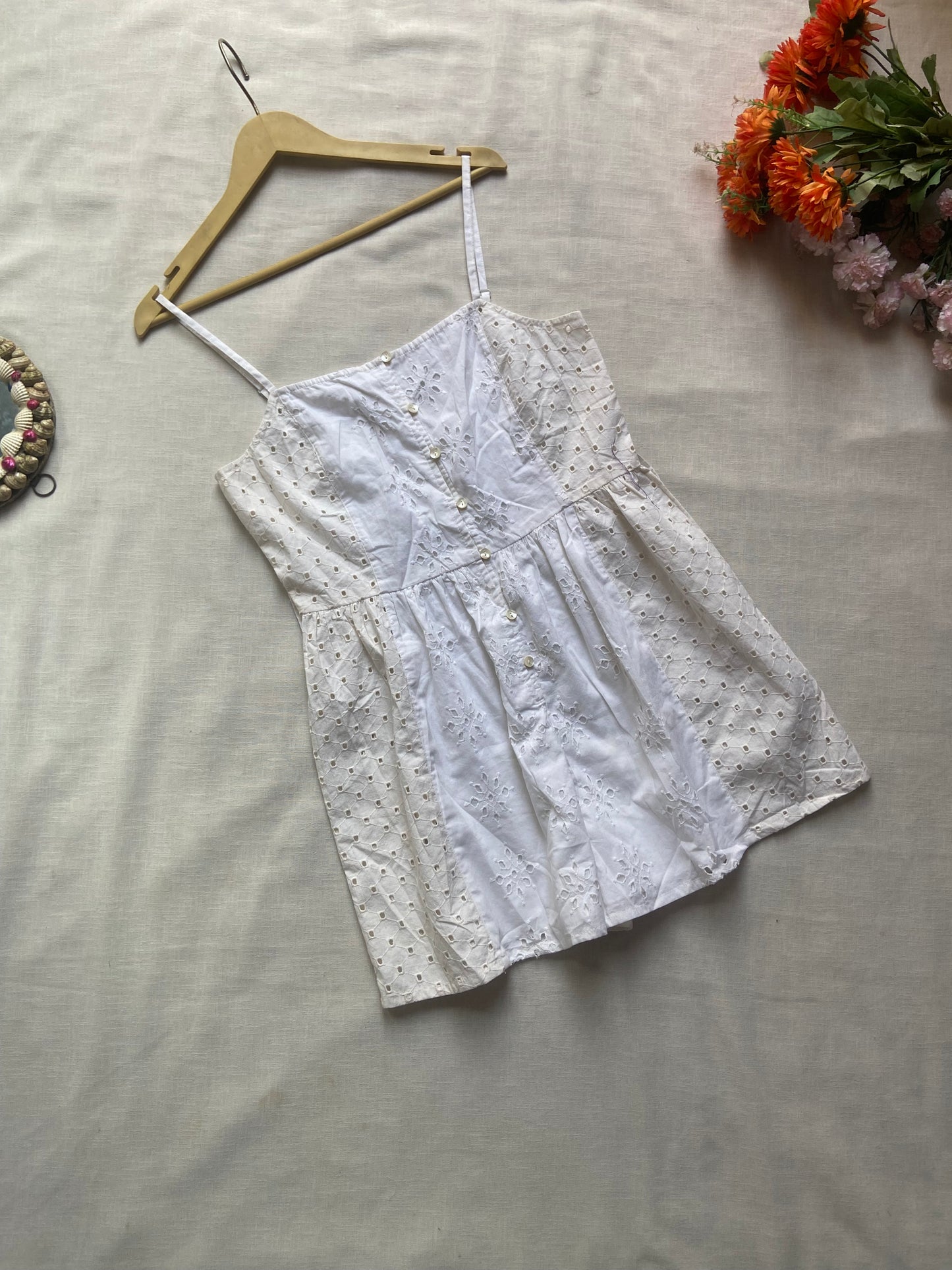 Pearl Meadow Eyelet Mini Dress