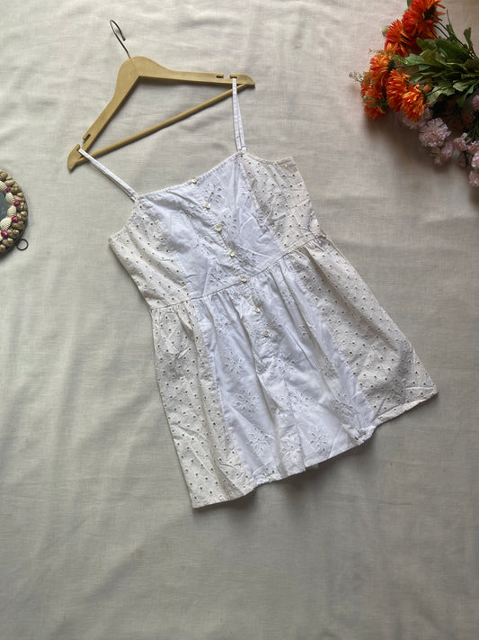 Pearl Meadow Eyelet Mini Dress