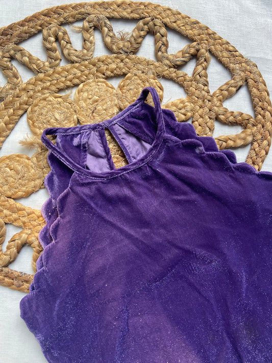 Women’s Purple Velvet Scallop Edge Crop Top