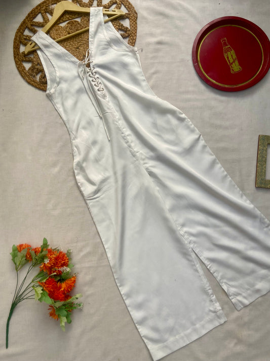 Women's White Sleeveless Lace-Up Jumpsuit