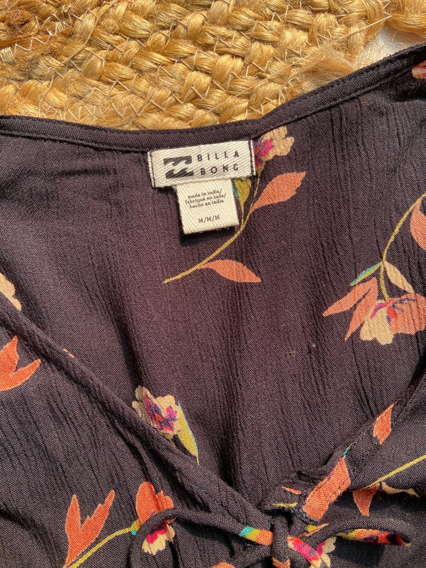 Women’s Black Floral Tie Front Long Sleeve Top