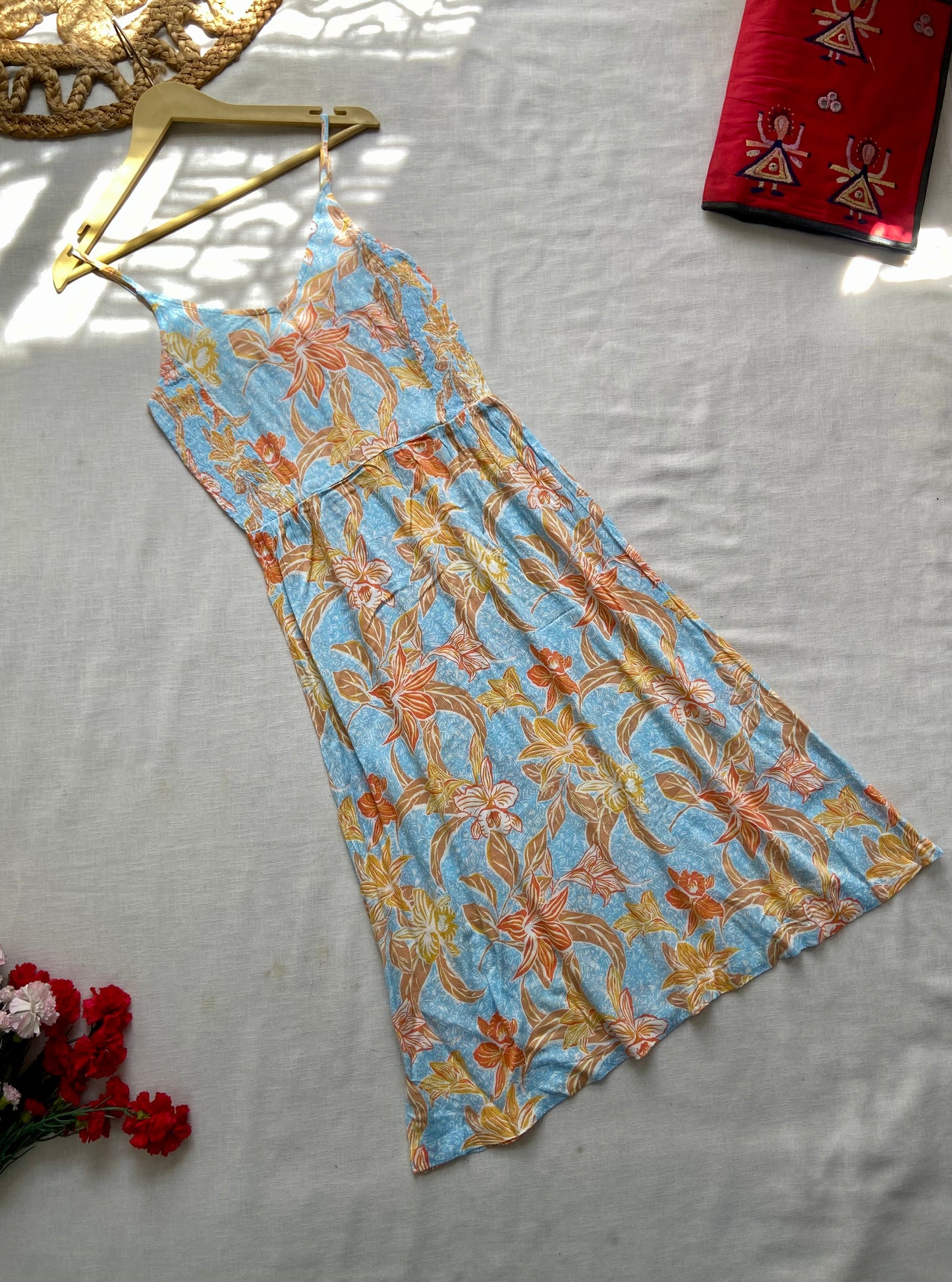 Blue Floral Midi Dress