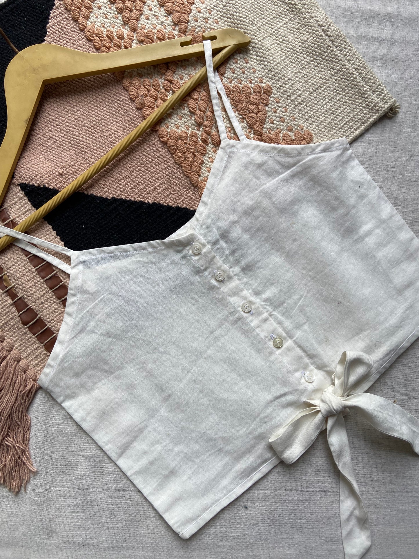 Women's White Cotton Crop Top with Front Tie & Spaghetti Straps – Casual Summer Wear