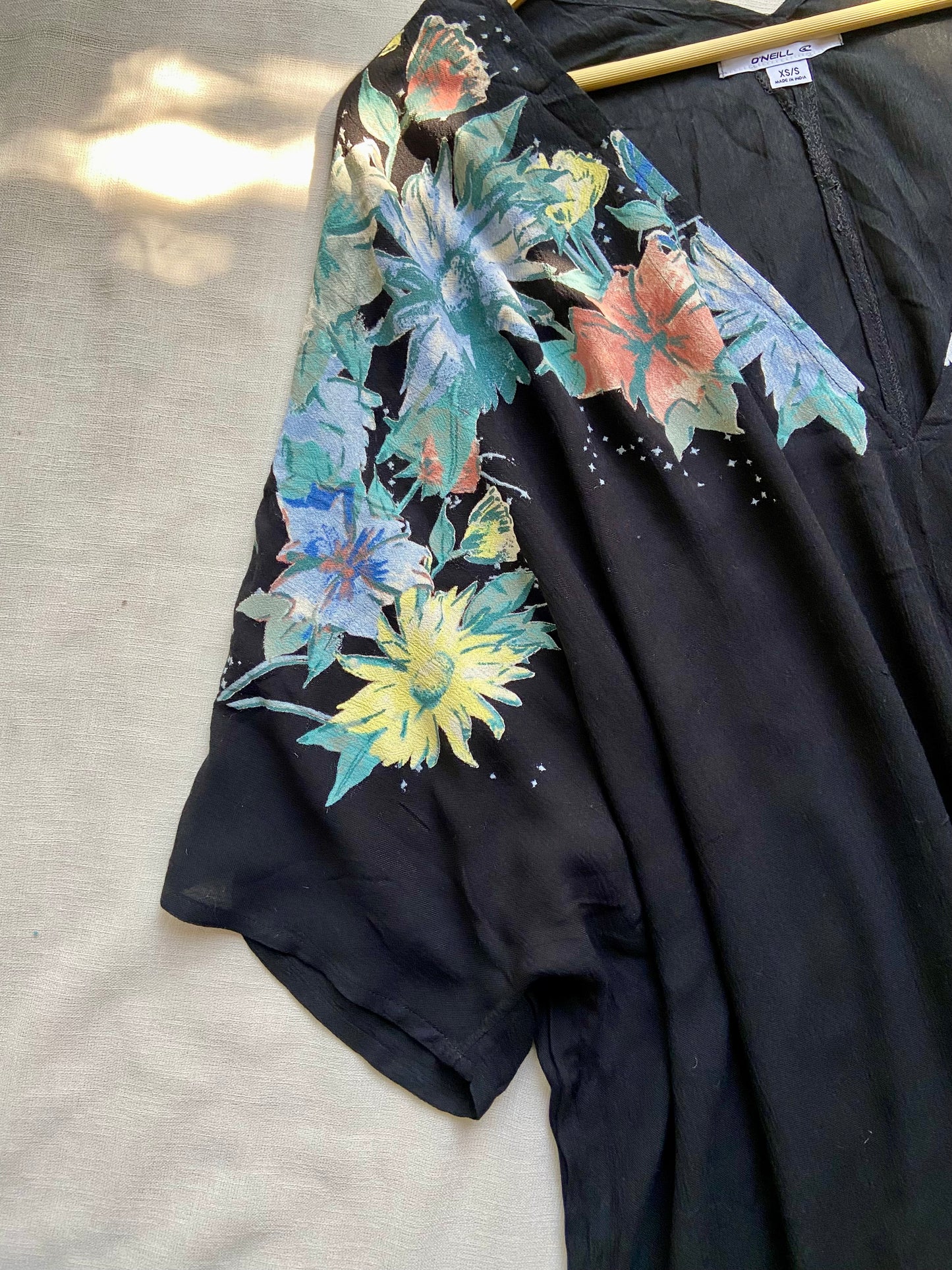 Black Floral Printed Kaftan Top for Women