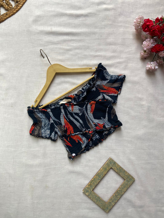 Dark blue Floral Off Shoulder Crop Top