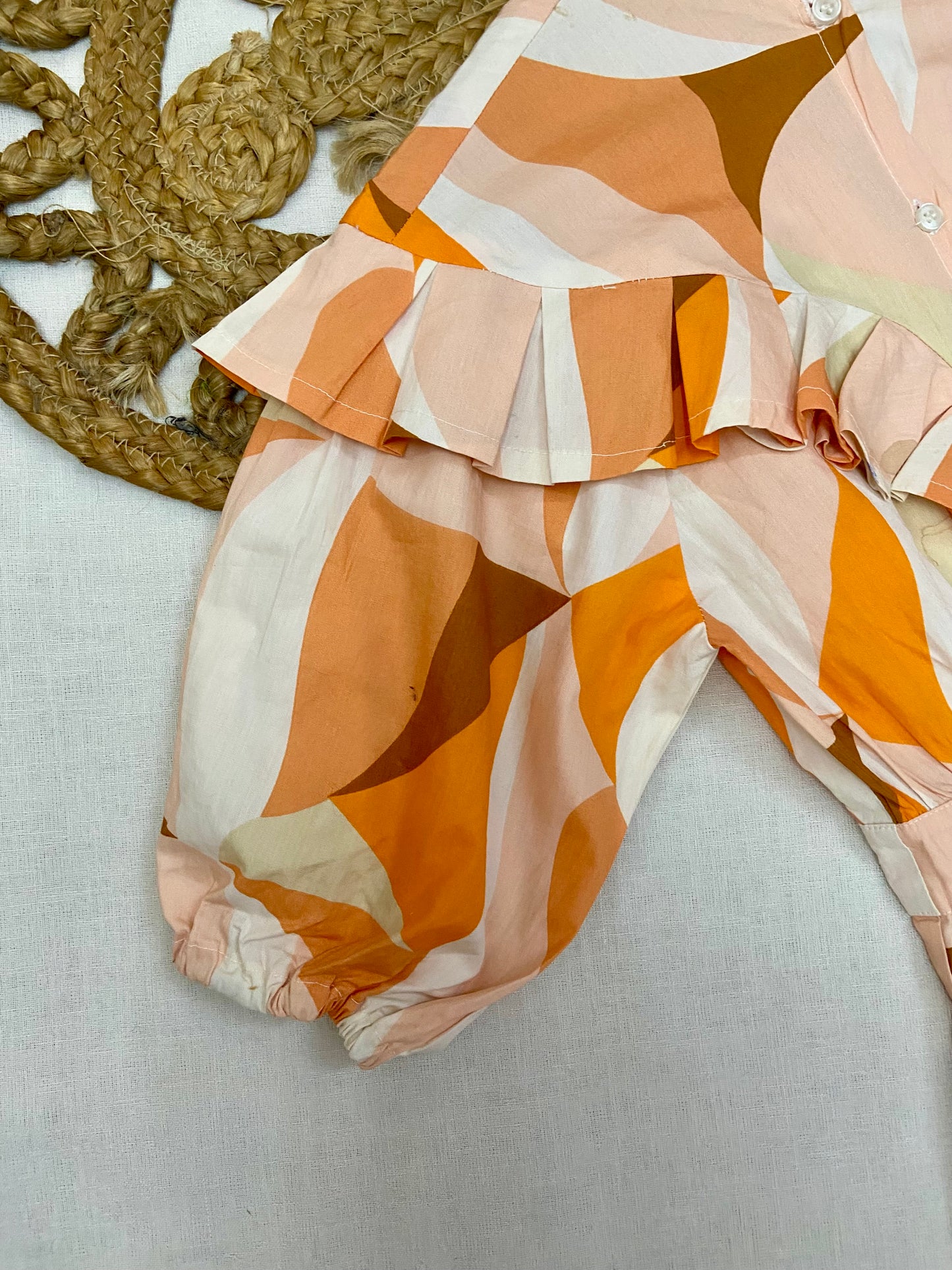 Women’s Multicolor Geometric Print Midi Dress with Ruffle Detail